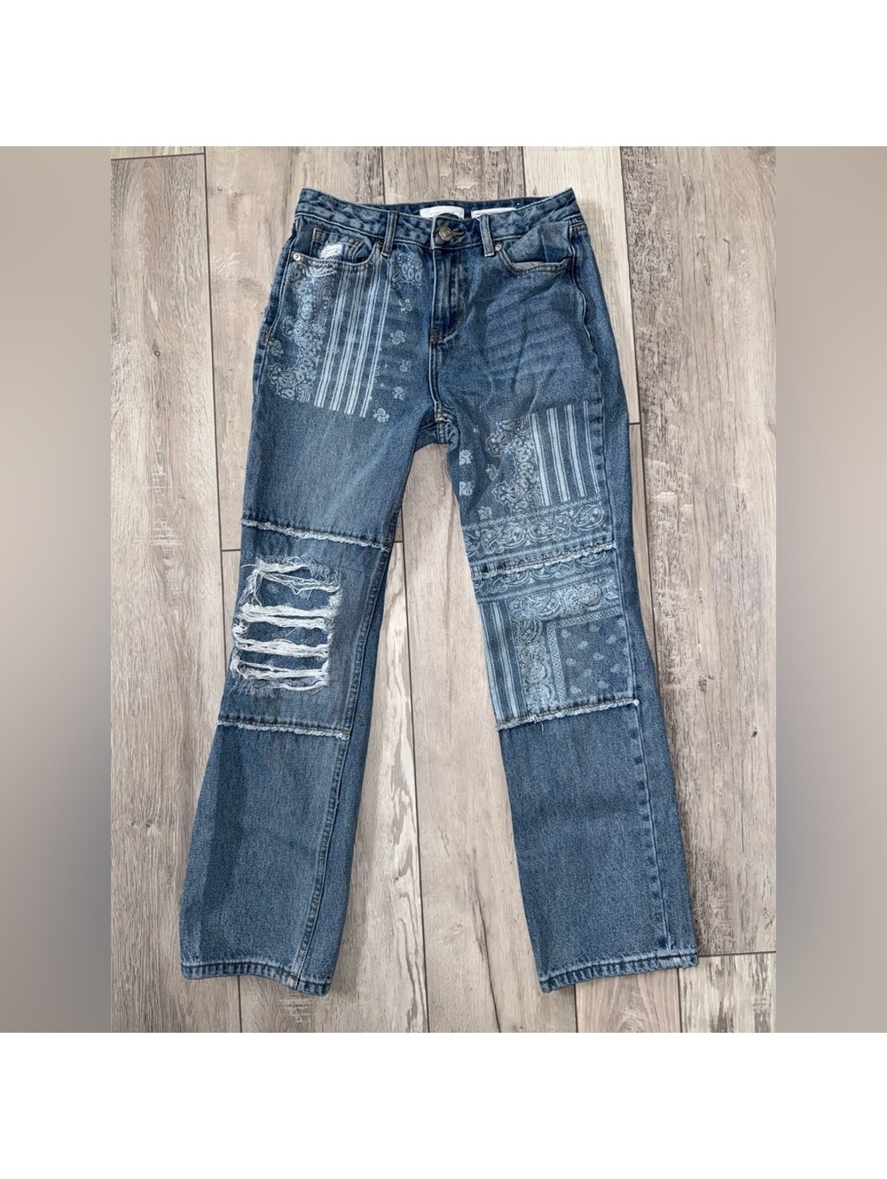 Cleo + Wolf Astoria Western Coastal Cowgirl Cotton High Rise patchwork jeans- 25